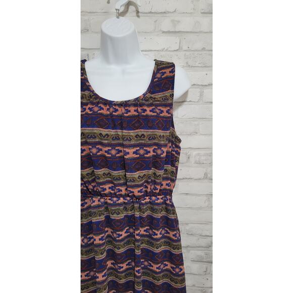 Blu Pepper Aztec Inspired Pattern Striped Hi Low Sleeveless Dress Womens Large - Picture 3 of 4